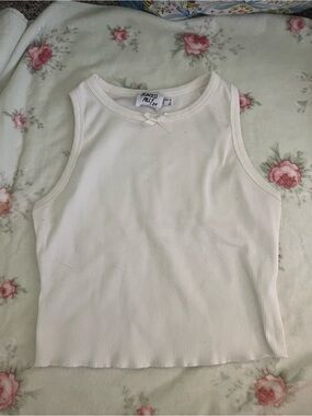 Princess Polly Ivory Ribbed Tank with Bow Trim